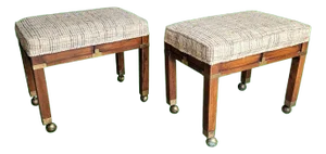 Pair of Vintage Hekman Chinoiserie Campaign Style Stools on Casters