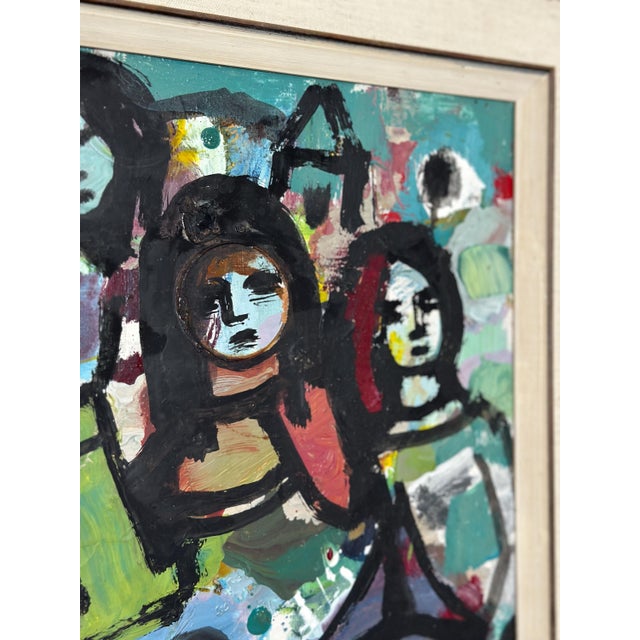 Original Swedish Oil on Panel – “Collective with Youthful Face” by Erik Heinertz – Vintage & Framed – 60 × 69 cm (23.6" ×...