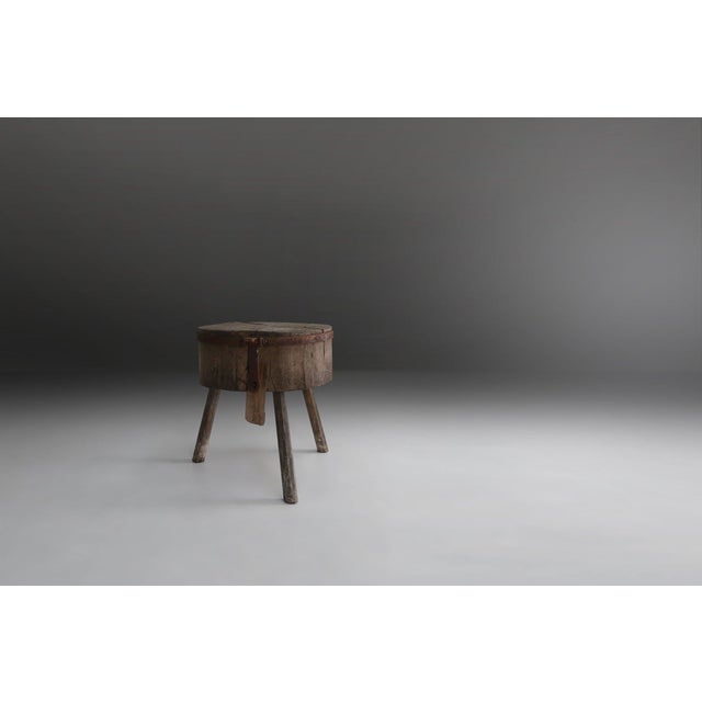 Large Rustic French Chopping Block Table, France, 1920s For Sale - Image 11 of 12