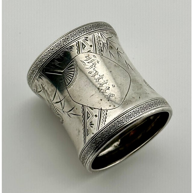 1880s Antique Victorian Hand Engraved Stering Silver Napkin Ring With Wild Turkeys in Flight for "Hattie" For Sale - Image 4 of 17