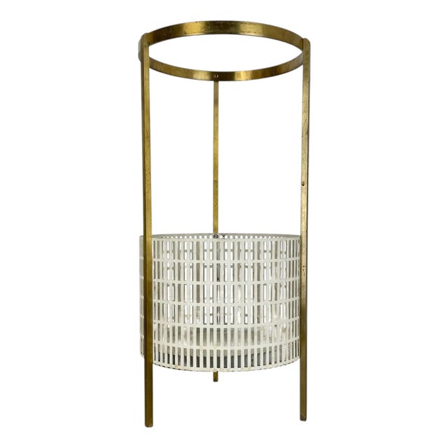 Mid-Century Hollywood Regency Brass Umbrella Stand in the style of Mathieu Matégot, France, 1950s For Sale