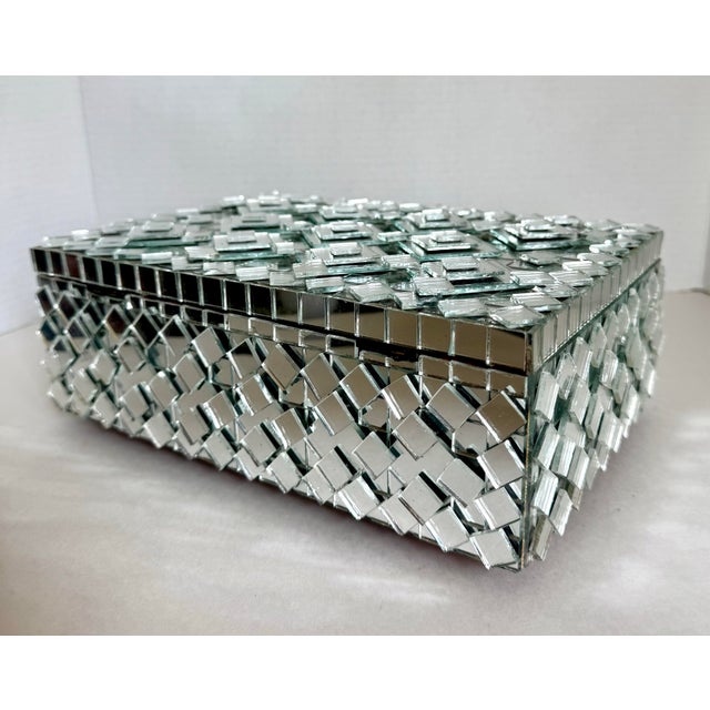 Vintage Mirrored Mosaic Jewelry Box With Geometric Layered Glass Design For Sale - Image 9 of 11