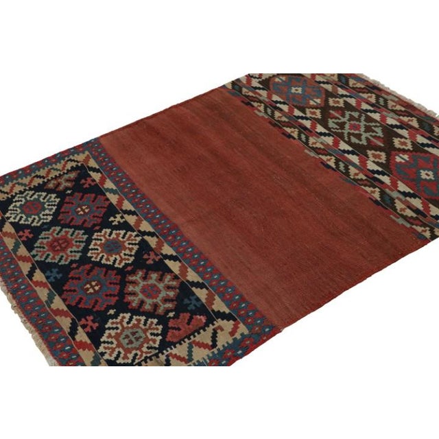 Hand knotted in wool, this 4x5 Afghan tribal kilim represents a new line of tribal carpets in the Modern Classics...