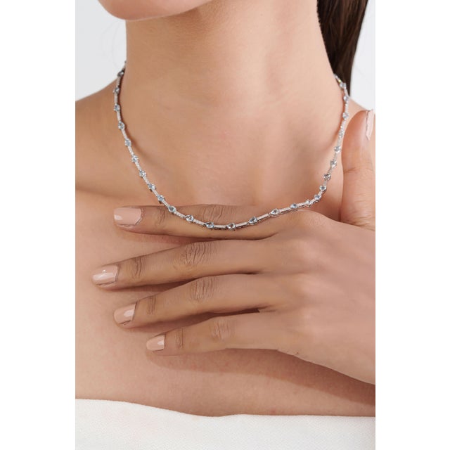 Not Yet Made - Made To Order 4.29ct Natural Aquamarine & 1.11ct Diamond Tennis Necklace in 14k White Gold For Sale - Image 5 of 16
