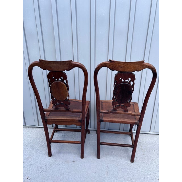 Early 20th Century Early 20th Century Antique Pair of Chinese Solid Rosewood Side Chairs For Sale - Image 5 of 12