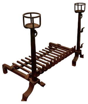 Large French Fire Grate Set on Iron Fire Dogs, 1800