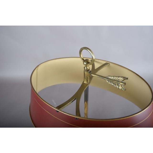 French Bouillotte Two-Light Table Lamp in Brass with Red Tôle Shade, 1930s For Sale - Image 9 of 13