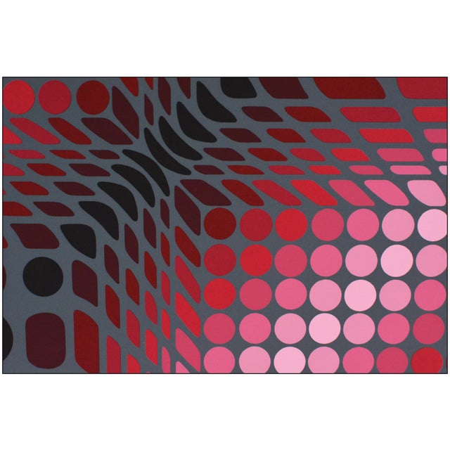 Abstract Late 20th Century Boulonss Geometric Abstract Red Silkscreen Victor Vasarely For Sale - Image 3 of 6