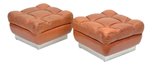 Pierre Cardin French Mid-Century Modern Brown Tufted Leather Ottoman Stool-Pair