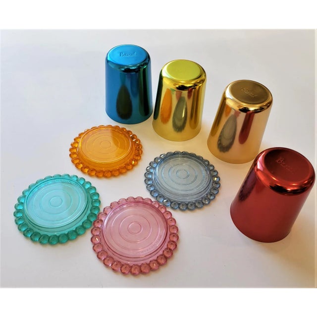 Mid-Century Anodized Aluminum Tumblers, Coasters - 8 Pieces For Sale - Image 4 of 7