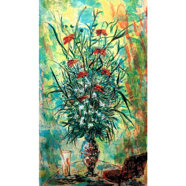 Vibrant still life lithrograph featuring astill life flora arrangement, signed and numbered by artist Bertoldo Taubert...