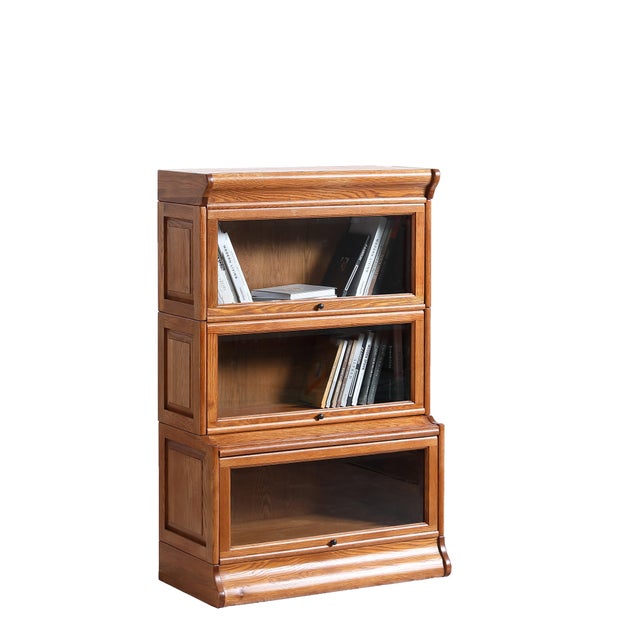 Mission 3 Stack Oak Barrister Bookcase - Beveled Glass For Sale - Image 16 of 18