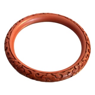 Carved Cinnabar Bangle Bracelet For Sale