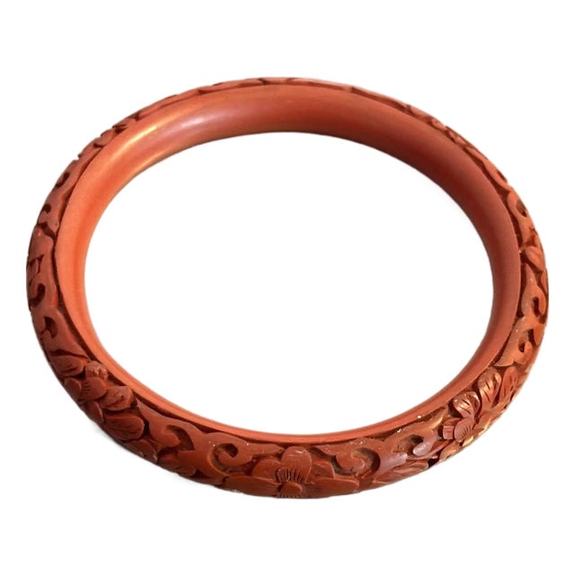 Carved Cinnabar Bangle Bracelet For Sale