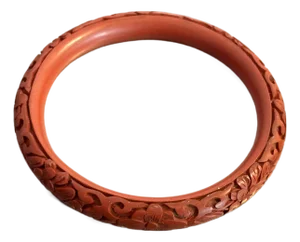 Carved Cinnabar Bangle Bracelet