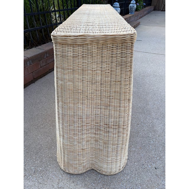 Wicker Rattan Scalloped Console Table in the Palm Beach Style For Sale - Image 12 of 12