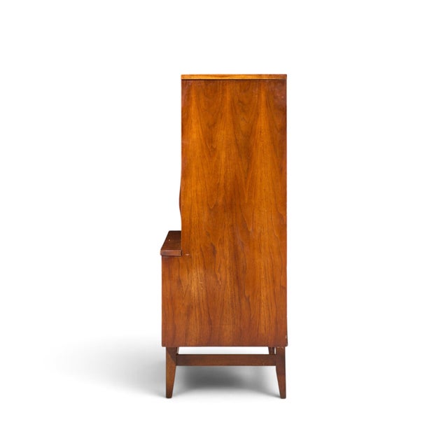 Mid 20th Century Broyhill Brasilia Mid Century Walnut and Brass Gentleman Chest Highboy Dresser For Sale - Image 5 of 10