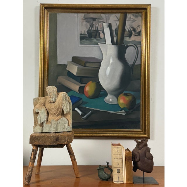 Raoul Martinez (1876–1974) Still Life with Books and Pitcher Oil on canvas, signed and dated 1928 Dimensions: 36 x 30 in....