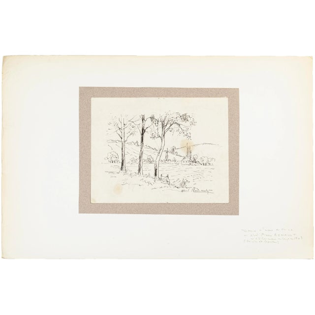 Image dimensions: 20.2 x 17 cm. Paysage is a beautiful original black China ink drawing on paper, realized by the French...