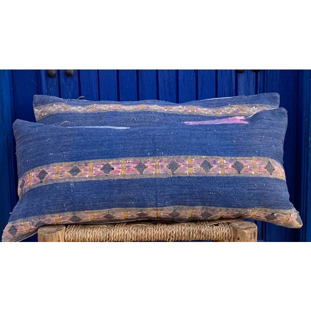 Moroccan Contemporary Big Blue and Pink Pillow Covers - a Pair For Sale - Image 3 of 10