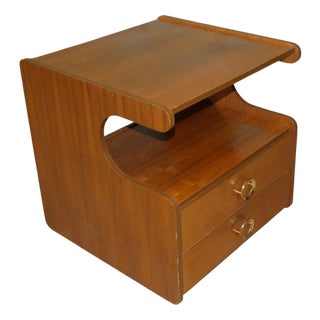 Walnut Record Player Side Table on Casters, 1970s For Sale