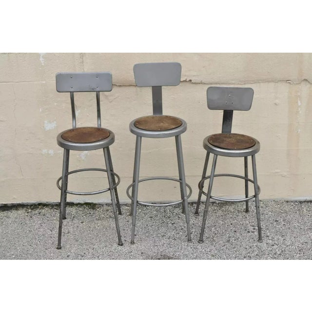 Industrial Late 20th Century Vintage Industrial Steel Metal Drafting Work Stools Chairs - Group Set of 6 For Sale - Image 3 of 12