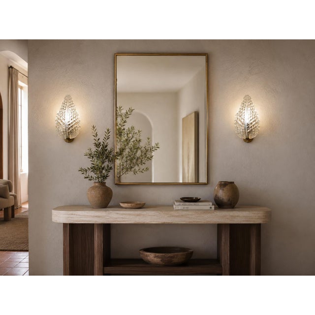 Set of 2 Wall Light Trasparent Murano Glass Leave by Barovier E Toso, 1950s For Sale - Image 9 of 15