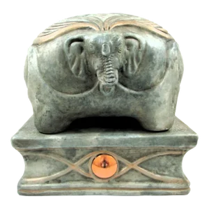 Vintage Asian Light Green Ceramic Rounded Elephant and Stand Sculpture