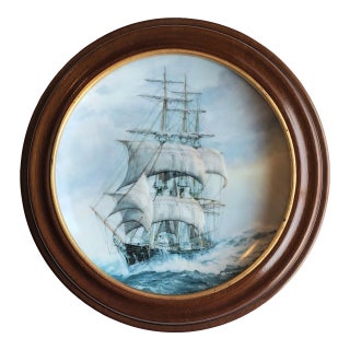 Vintage Wooden Framed Nautical Sea Ship Decorative Plate For Sale