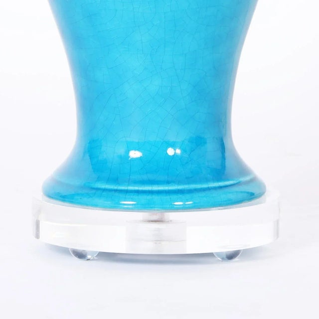 Pair of Mid-Century Style Turquoise Table Lamps For Sale In West Palm - Image 6 of 7