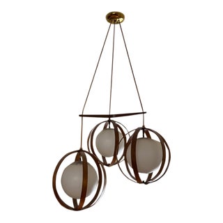 1960s Large Mid-Century Modern 3 Glass Globe Hanging Chandelier Lighting in Danish Style For Sale