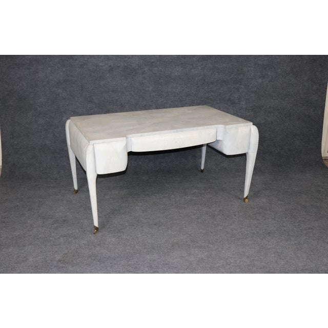 Animal Skin Art Deco Style Maitland Smith Brass Shagreen Printed Leather Desk For Sale - Image 7 of 13