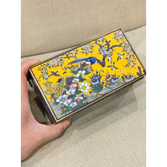 Japanese Cloisonne Enamel Bird and Floral Trinket Box Signed Inaba, Meiji For Sale - Image 13 of 15