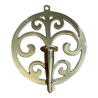 Vintage Circular Brass Wall Candle Sconce For Sale