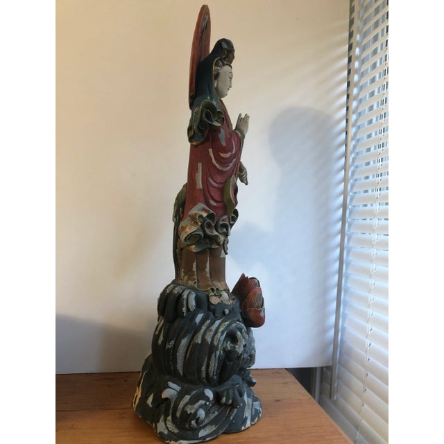 Chinese Carved Wood Standing Figure of Guanyin For Sale - Image 4 of 8