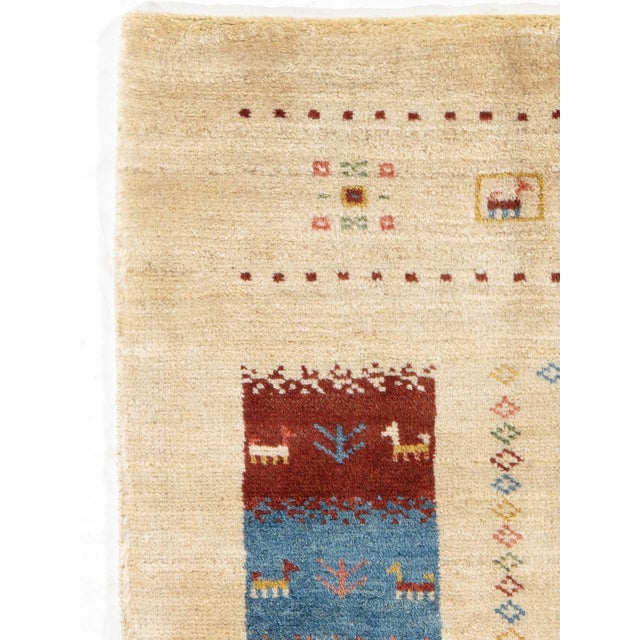 Contemporary 1980s Hand-Knotted Persian Gabbeh Rug With Animal Motifs 4'11" X 6'5" For Sale - Image 3 of 5