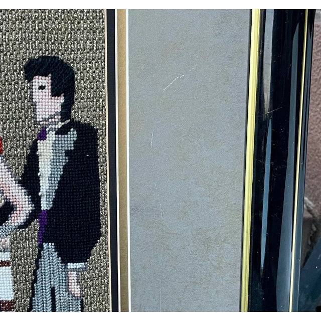 1980s Vintage Framed Embroidered Party People Portraiture For Sale - Image 4 of 12