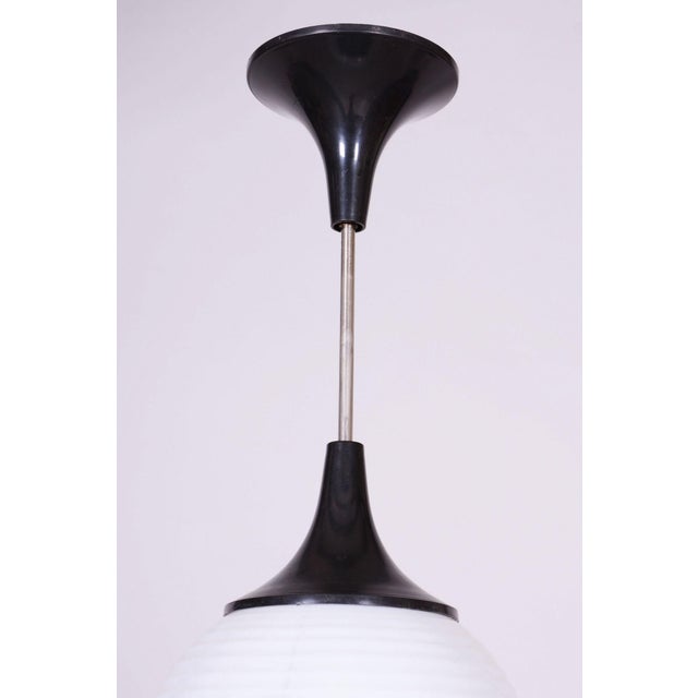 Mid-Century Modern Mid-Century Chandelier in Chromed Steel and Opaline Glass, Czech, 1950s For Sale - Image 3 of 8