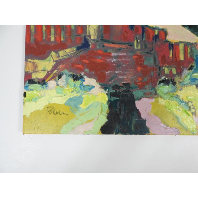 Contemporary oil on wood panel landscape fauvist painting with red house and tree by K. C. Bacon (1948-2026) Washington....