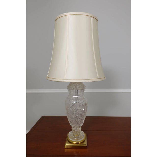 Etched Crystal Table Lamp W. Brass Base For Sale - Image 9 of 9