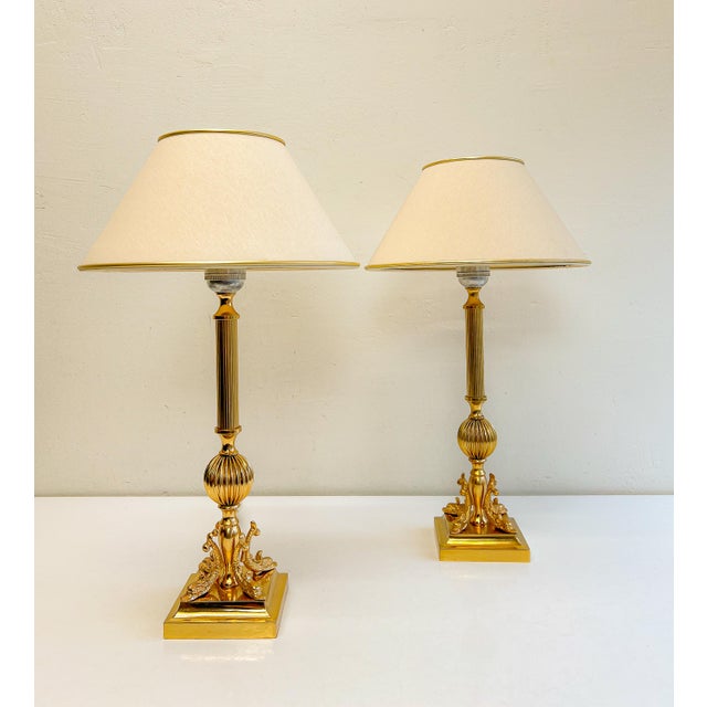 Golden Brass Dolphin Koi Fish Table Lamps, 1960s, Set of 2 For Sale - Image 4 of 17