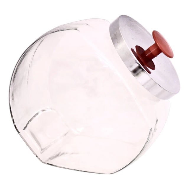 Vintage Chrome Lid Glass Jar For Sale