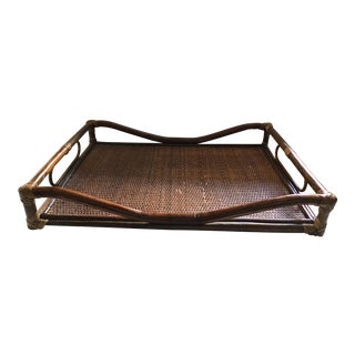 Vintage Bamboo & Raffia Top Tray For Sale