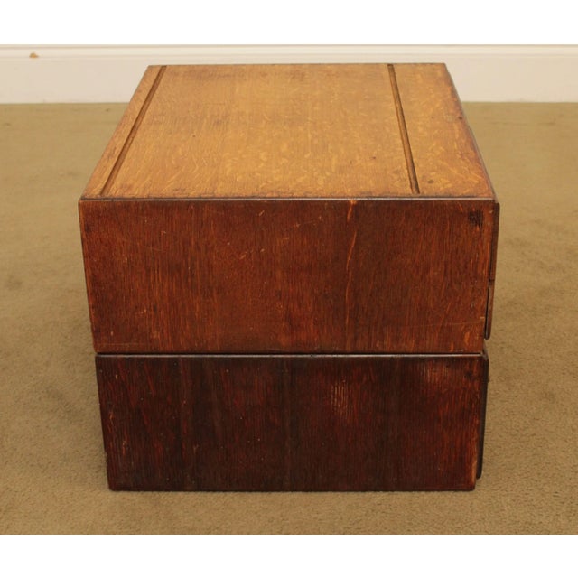 Macey Antique Oak Pair 2 Drawer Modular Card File Cabinets For Sale - Image 11 of 13