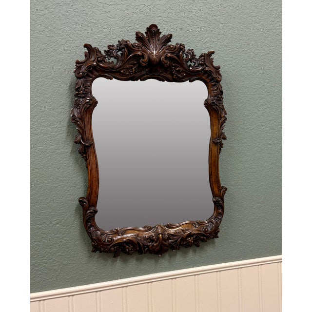 Rococo Antique French Rococo Mirror Framed Hanging Wall Mirror Rectangular Carved Oak For Sale - Image 3 of 18
