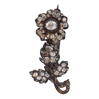 Late 19th Century Victorian Old Mine Cut Diamond Flower Silver Gold Brooch For Sale