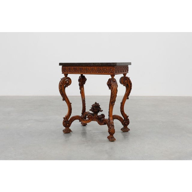 Napoleon III Style Carved Walnut Side Table with Ardune Top, France, 1900s For Sale - Image 3 of 18