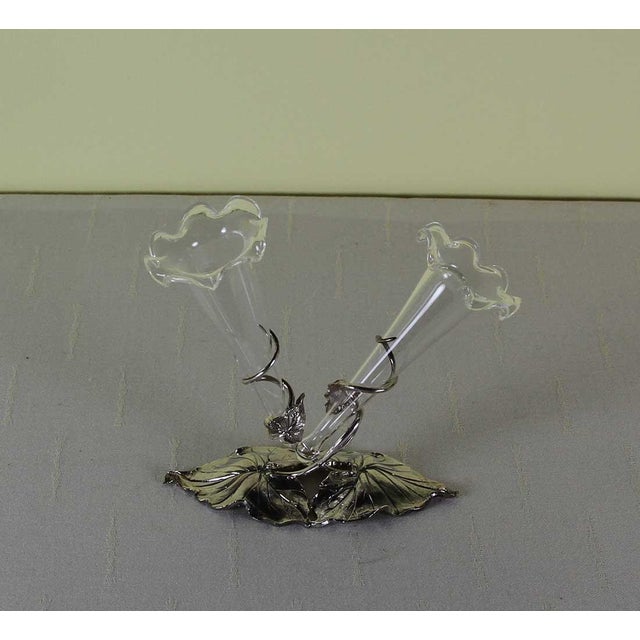 Sterling Silver Leaves Shape Double Flower Vases For Sale - Image 4 of 9