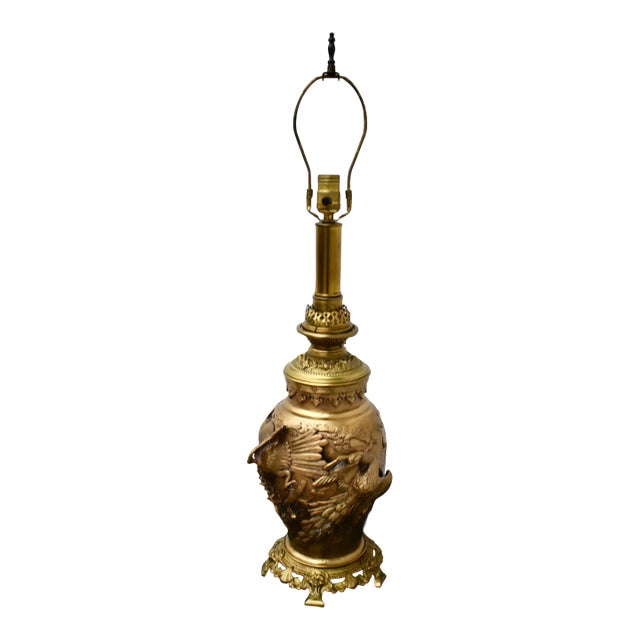 Antique Ornate Solid Brass Bird of Pardise Converted to Electric Lamp For Sale