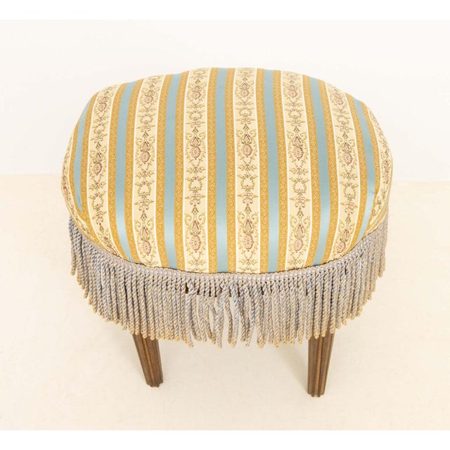 Wood Louis XVI Style Upholstered Oval Ottoman For Sale - Image 7 of 8